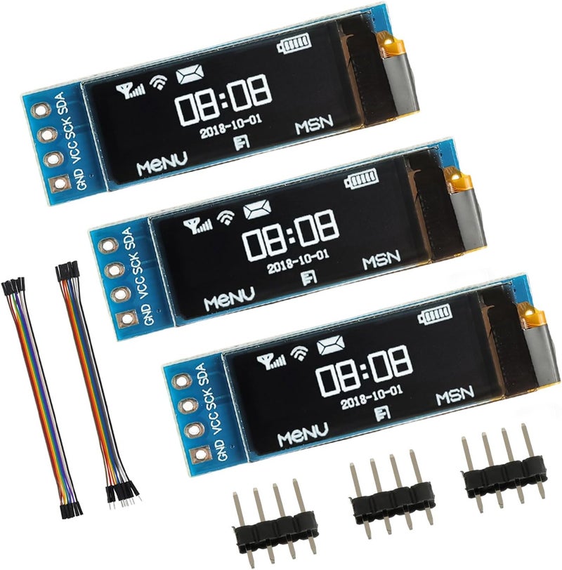 JAMHER 0.91 Inch I2C IIC OLED Display Module 128x32 Pixel Mini Self-Luminous Display Screen Board for Arduino Projects Raspberry Pi with Wire(3Pack White) - Image 1